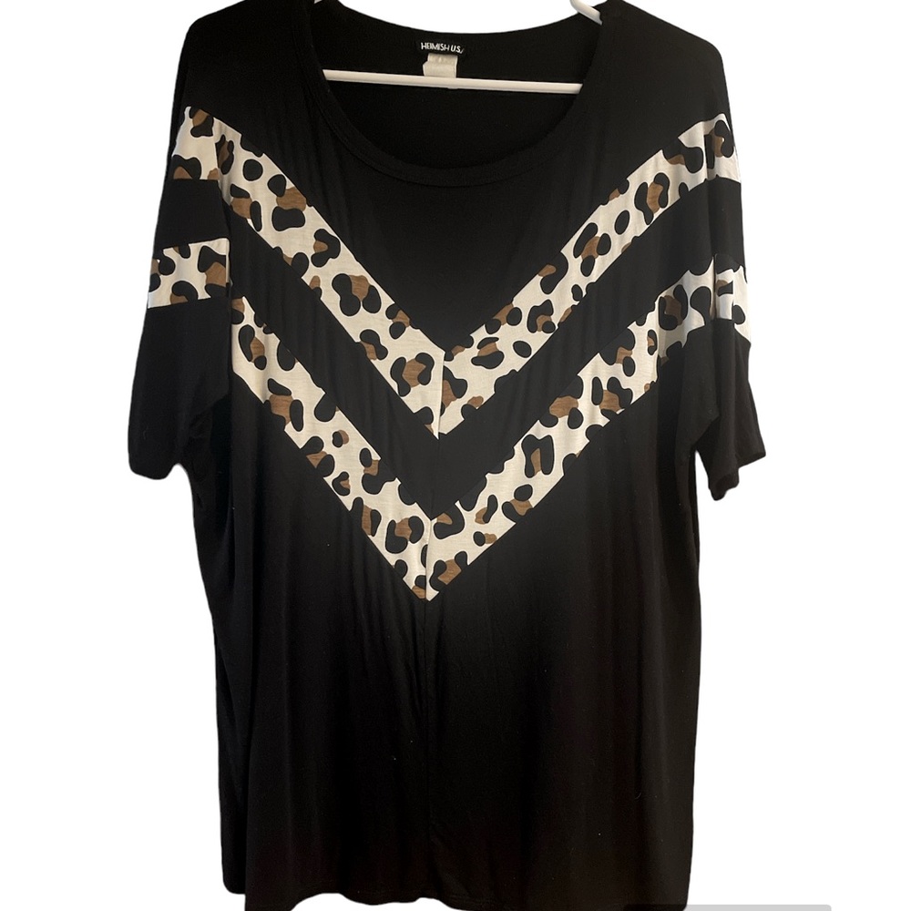 Adorable cheetah and black very flattering V pattern woman’s shirt